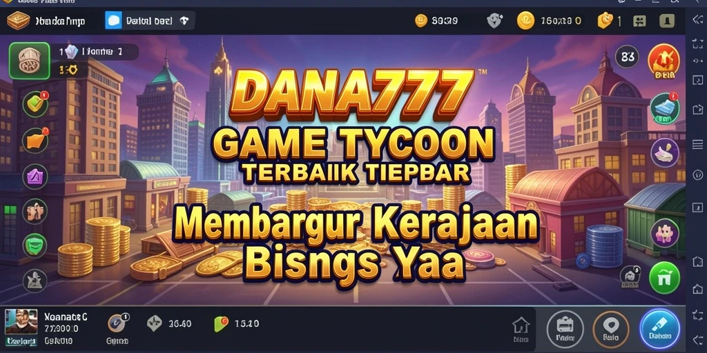 Screenshot DANA777 menampilkan elemen gameplay manajemen bisnis yang seru.