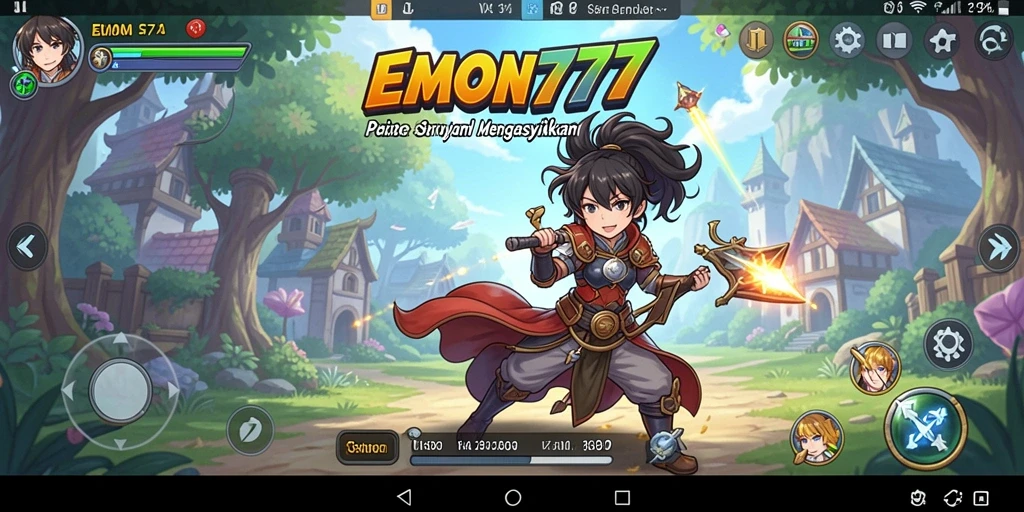 Screenshot gameplay EMON777 yang menampilkan karakter anime dalam aksi.