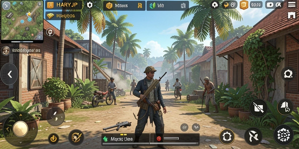 Tampilan gameplay HARAPJP yang menarik dengan karakter yang bisa dikustomisasi.