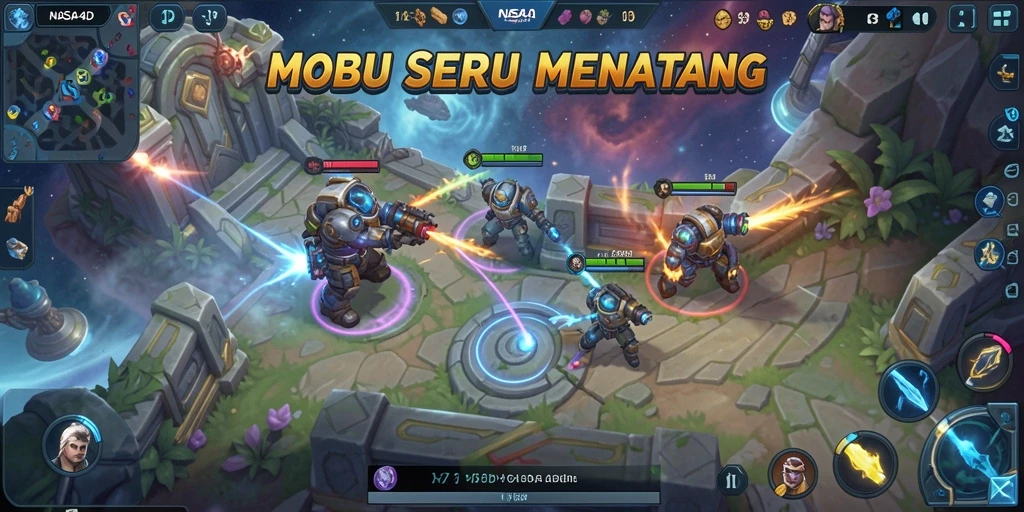 Tangkapan layar gameplay <strong>NASA4D</strong> dengan pertarungan seru di arena MOBA.