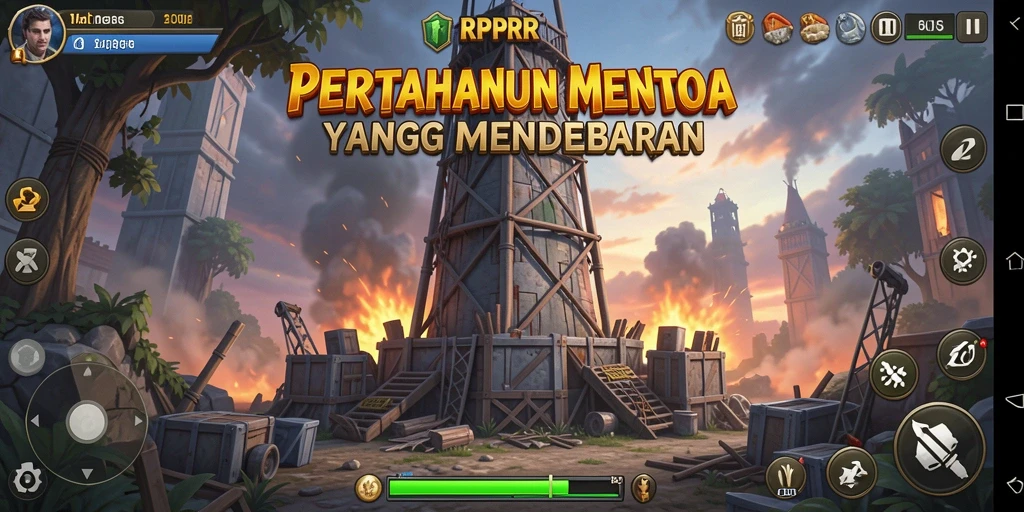 Tampilan gameplay RPRR yang menegangkan di setiap level Tower Defense.